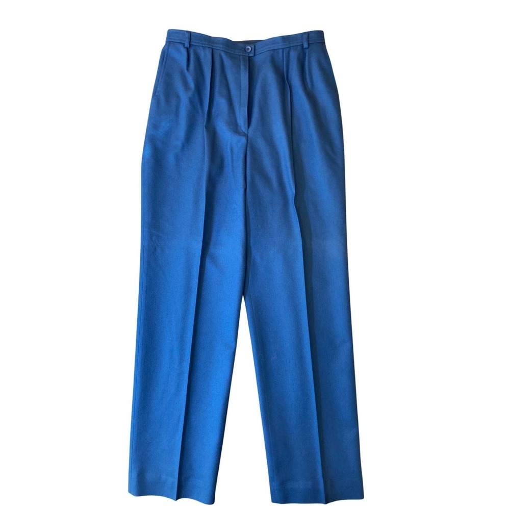 Miss Pendleton Wool Trousers Blue High Waisted Pleated Pants USA 16